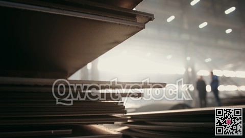 Sunlit warehouse with dust motes. Industrial space illuminated with dust and architectural haze