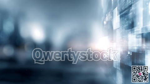 Abstract urban scene with data flow, Futuristic city with floating data blocks and glass structures