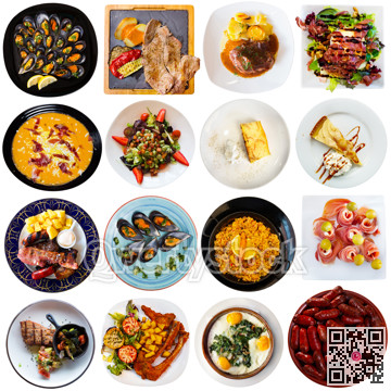 Dishes of Spanish cuisine isolated on white