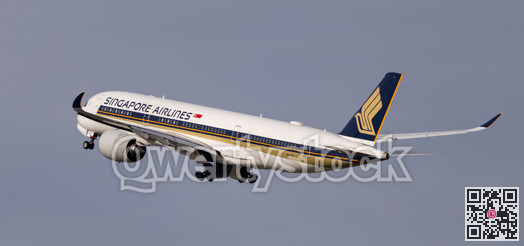 Singapore Airlines Airbus A350-900 airplane takes off from Barcelona Airport