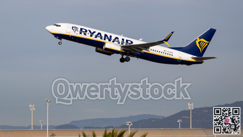 Ryanair Boeing 737-800 airplane takes off from Barcelona Airport
