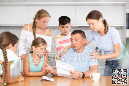 Big family reading upset letter