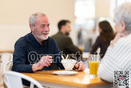 Senior couple spend time in cafe, romantic meeting dating or family time