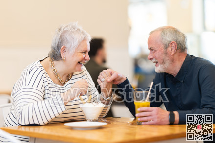 Senior couple spend time in cafe, romantic meeting dating or family time