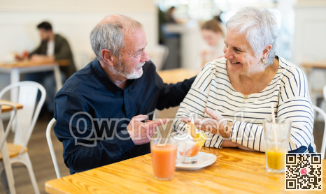 Senior couple spend time in cafe, romantic meeting dating or family time