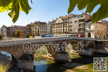 Medieval stone arched Latin Bridge in Sarajevo, Bosnia and Herzegovina