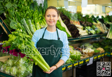 woman seller offers to buy celery
