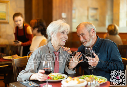 Mature couple communicate and chatting during date in cafe