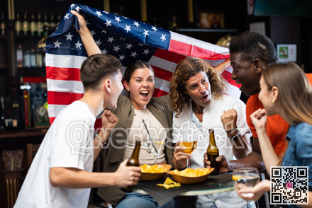 USA sports fans supporting their favourite team in pub