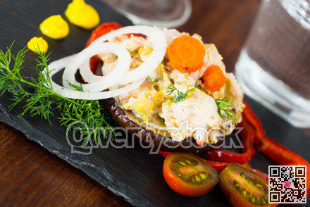 Chicken salad on ring of roasted eggplant