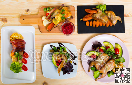 Top view of meals of small poultry