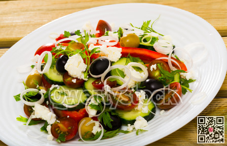 Shopska salad is tasty dish of Bulgarian cuisine