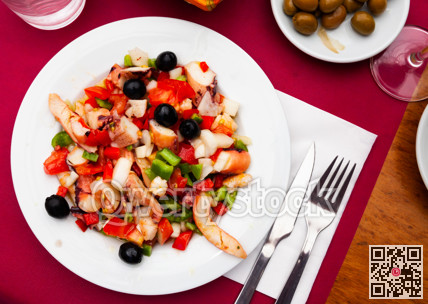 Salpicon de Marisco, cold salad from seafood with vegetables