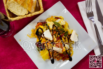 Image of fresh salad potatoes, fresh cheese and vegetables