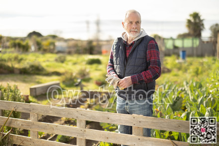 Eldery man while working in garden