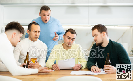 Friends comforting upset man receiving unpleasant news