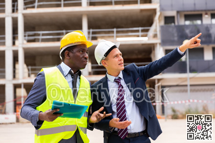 Young architect discusses a construction plan with an engineer