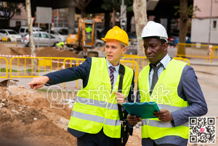 Young worker is discussing a project with a colleague, showing him something