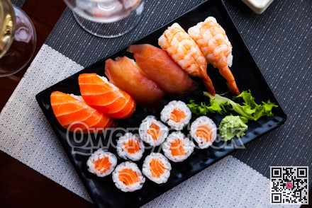 Combined sushi - maki salmon, nigiri variado closeup