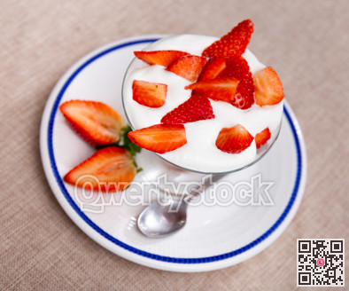 Strawberries and cream served for dessert