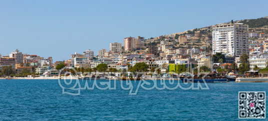 View of Saranda promenade and city, Albania