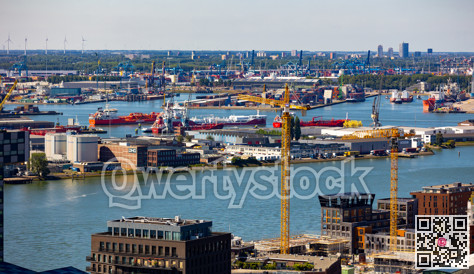 ROTTERDAM, NETHERLANDS - AUGUST 7, 2022: Aerial view of the largest port in Europe