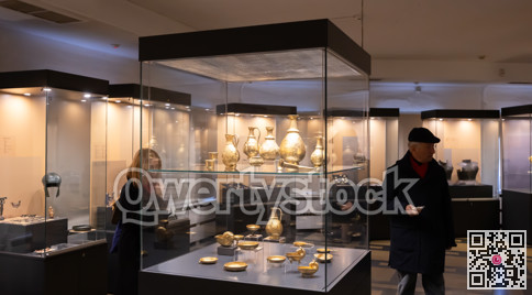 Gilded and gold household items on display at National Archaeological Museum, treasury department