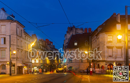 Streets of Besancon old town, France, at evening