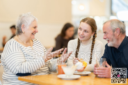 Teenage girl communicates with grandparents