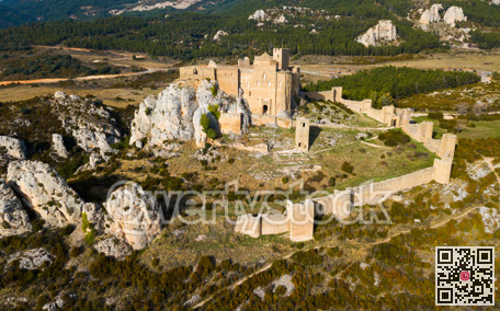 Top view of the castle Castillo de Loarre. Huesca Province. Aragon.