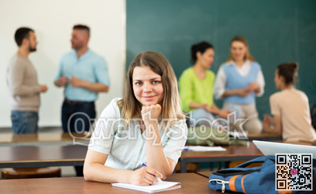 Portrait of a girl student, preparing for classes