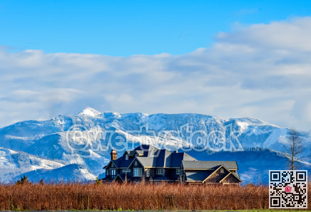 A berry farm with mountain view on winter season in the Fraser valley
