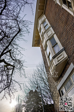 Brick wall of heritage residential building in Vancouver