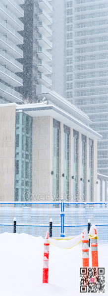 Residential district on the final stage of construction under snow fall in Vancouver