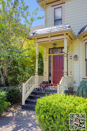 Nice porch and entrance door of historic residential house