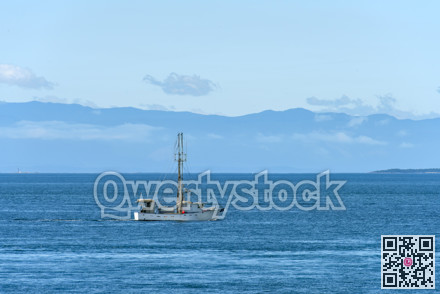 Small trawler is going to the fishing reid in Pacific ocean