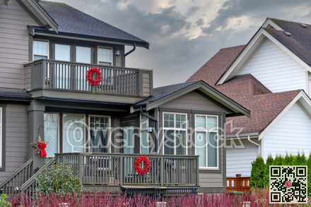 Fragment of a residential house with Christmas decorations