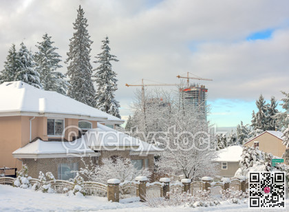 Front yard of family house on a cold winter day