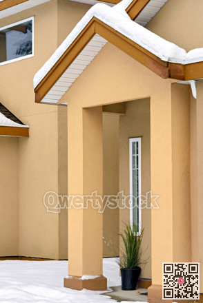 Entrance of residential house on winter season in Canada.