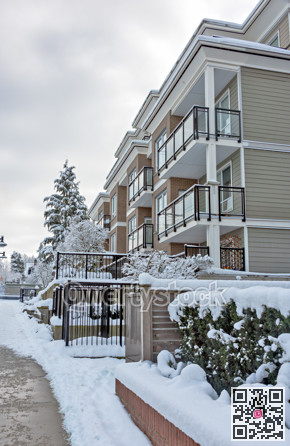 Low-rise residential building on winter season in Vancouver, Canada