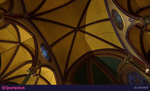 Gothic church ceiling with arches and patterns Paris France video 3152934
